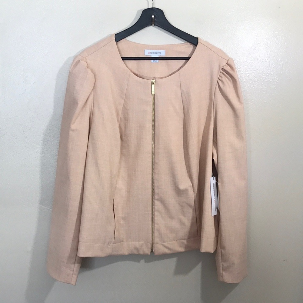 Liz Claiborne Women's 20W Lightweight Jacket Pale Peach Zip Front Puff Sleeve
